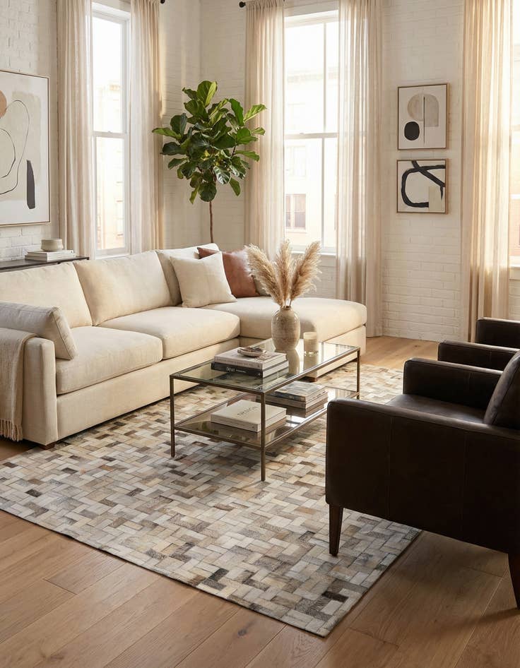 Detail image of 4' 8 x 6' 7 Cowhide Stocks Rug