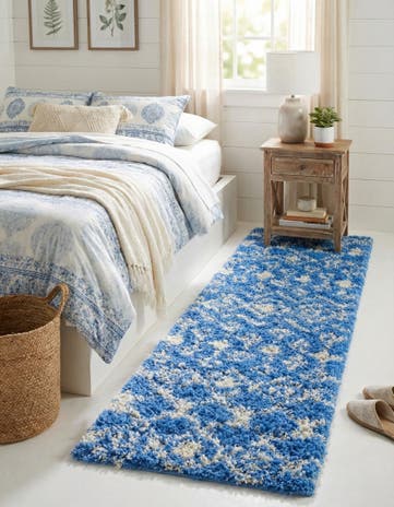 Periwinkle Blue Moroccan Trellis Shag Runner Rug