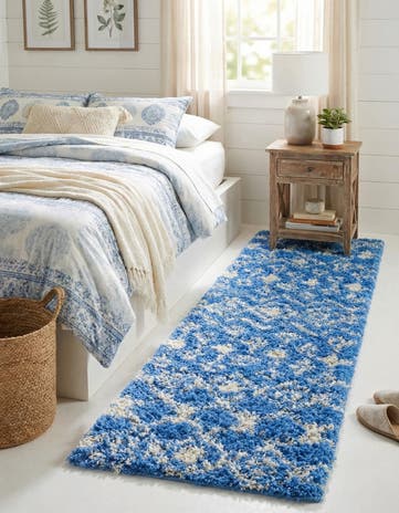 Periwinkle Blue Moroccan Trellis Shag Runner Rug