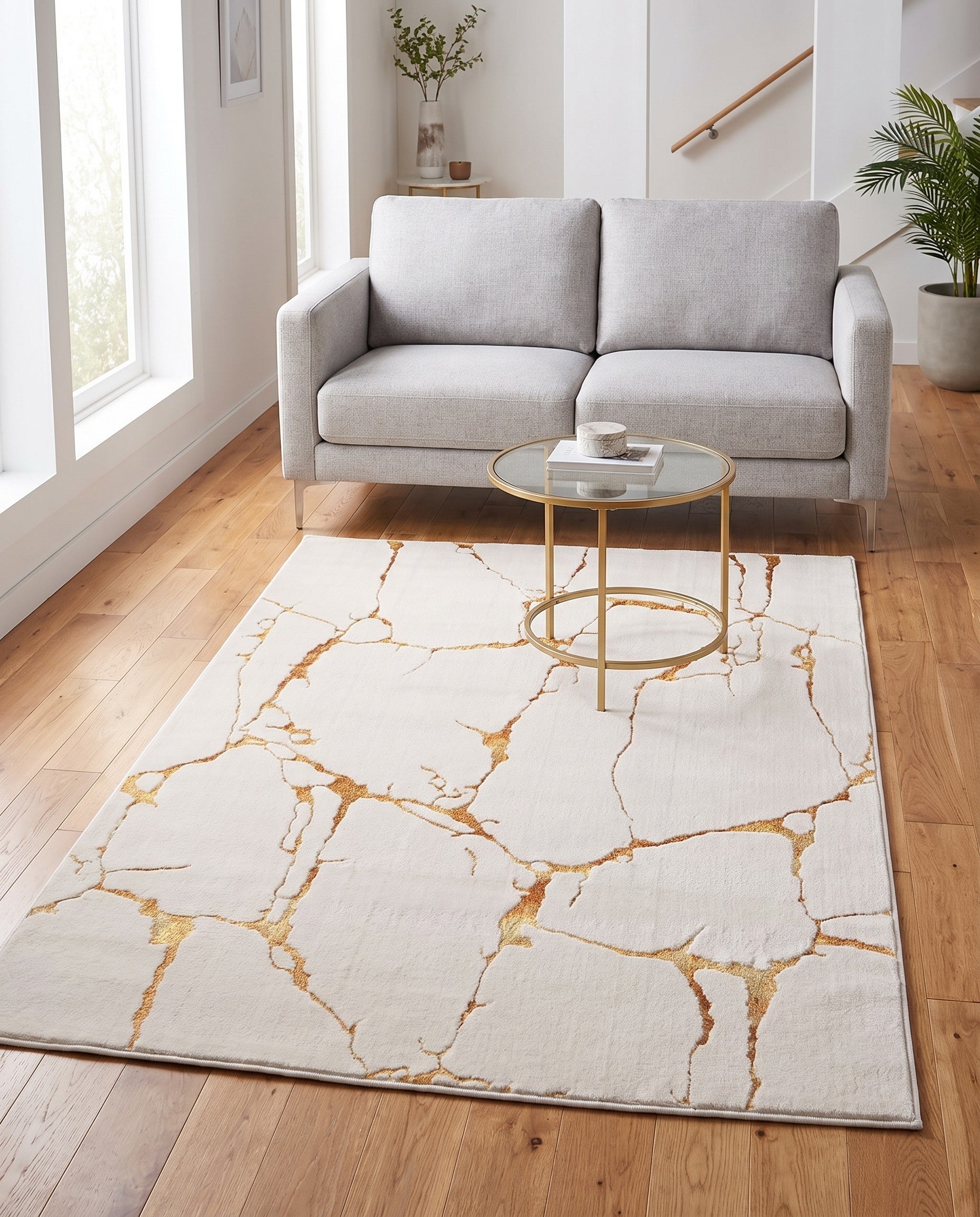White and Gold Vogue Geo Rug
