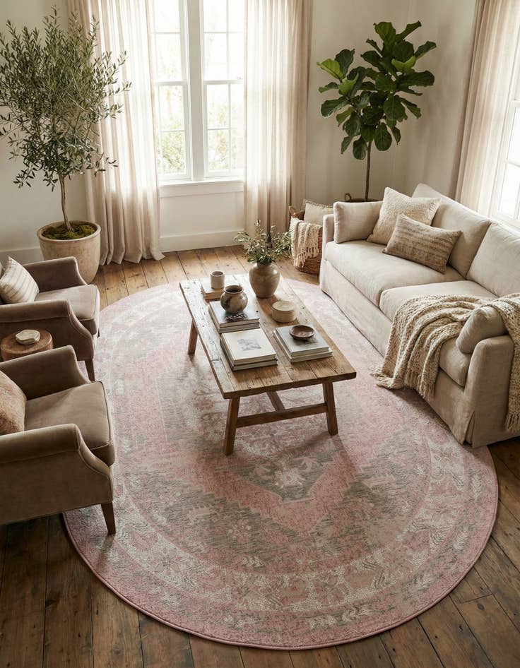 Detail image of 7' 10 x 10'  Washable Traditional Indoor / Outdoor Oval Rug