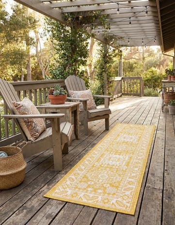Yellow Easy-Clean Aztec Indoor / Outdoor Runner Rug