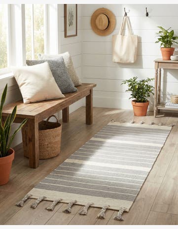 Gray and White Hand Woven Chindi Cotton Runner Rug