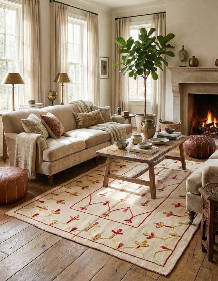 Detail image of 4' 9 x 6' 6  Hand Woven Kilim Suzani Wool Rug