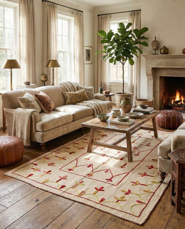 4' 9 x 6' 6 Hand Woven Kilim Suzani Wool Rug