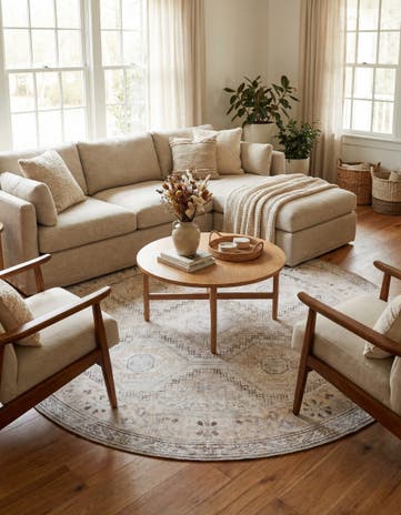 Ivory and Beige Yara Round Rug