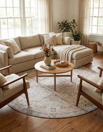 Ivory and Beige Yara Round Rug
