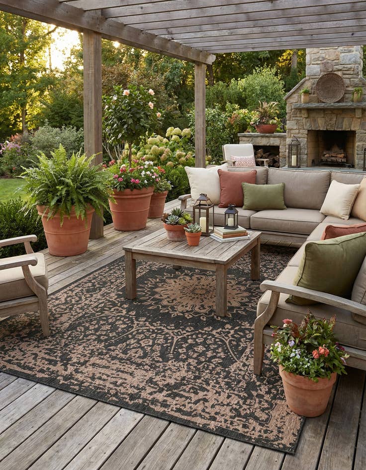 Detail image of 10' x 14'  Washable Traditional Indoor / Outdoor Rug