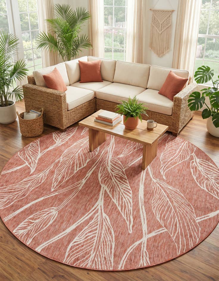 Detail image of 10' 8 x 10' 8  Washable Botanical Indoor / Outdoor Round Rug