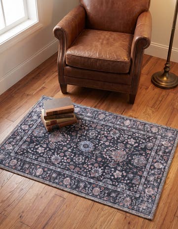Ink Black Washable Yara Rug