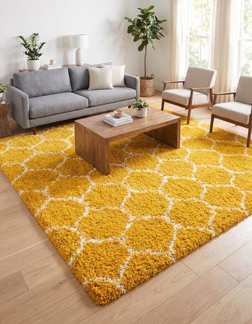 Yellow Lattice Shag Square Rug