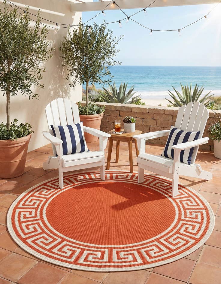 Detail image of 4' x 4'  Washable Coastal Indoor / Outdoor Round Rug