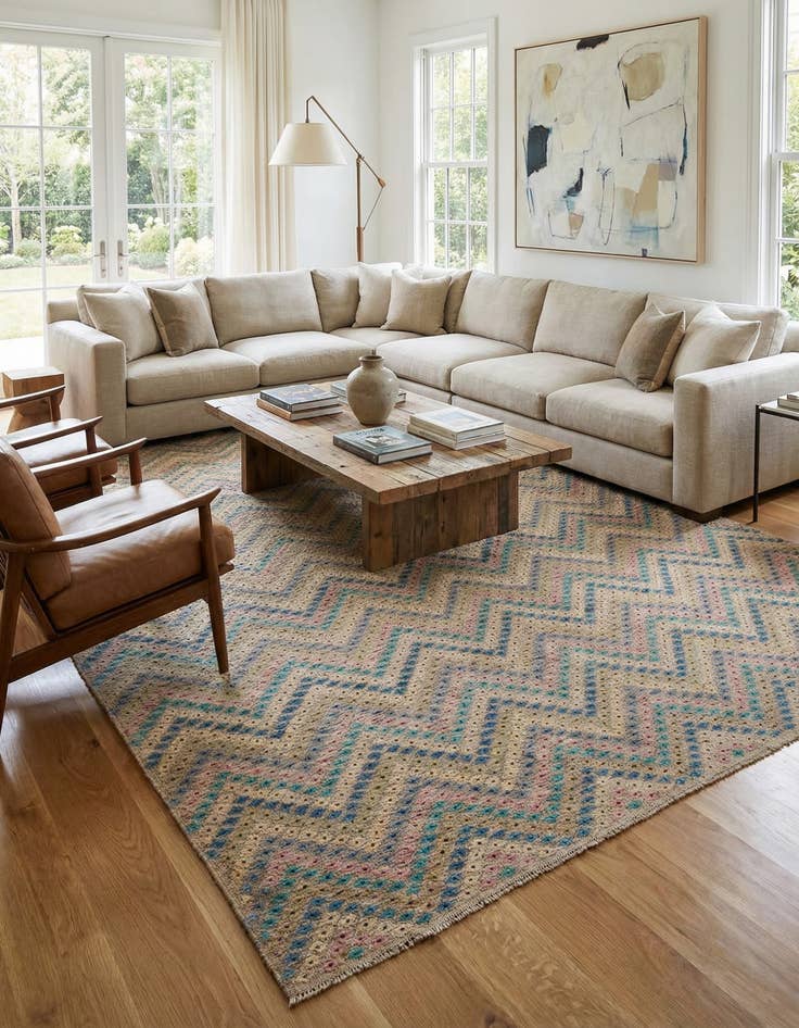 Detail image of 10' 8 x 12' 10  Hand Woven Kilim Modern Wool Rug