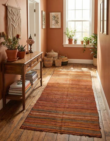3' 2 x 7' 6 Hand Woven Kilim Fars Wool Runner Rug