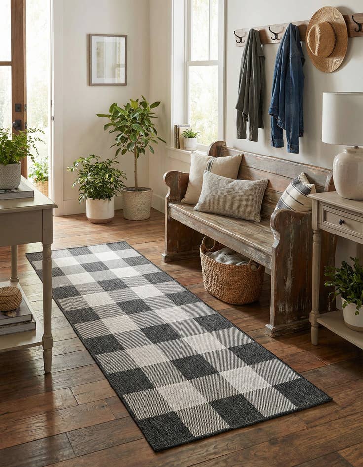 Detail image of  2' x 5' 3  Washable Checkered Indoor / Outdoor Runner Rug