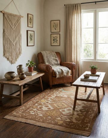 4' 3 x 6' 4 Hand Woven Sumak Wool Rug
