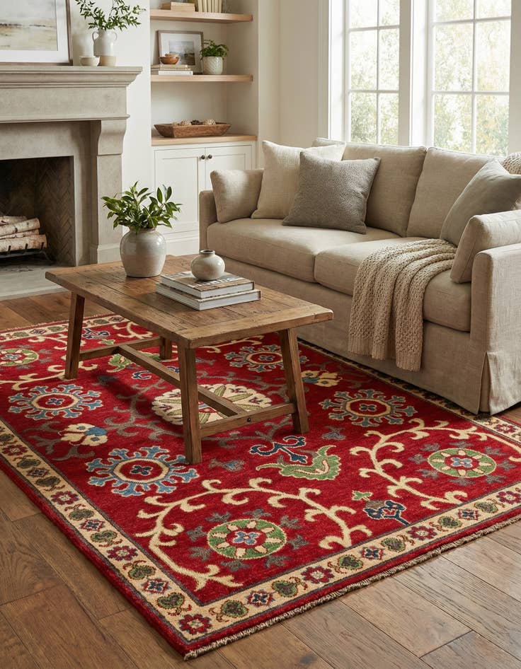 Detail image of  4' 2 x 6'  Hand Knotted Kazak Rug