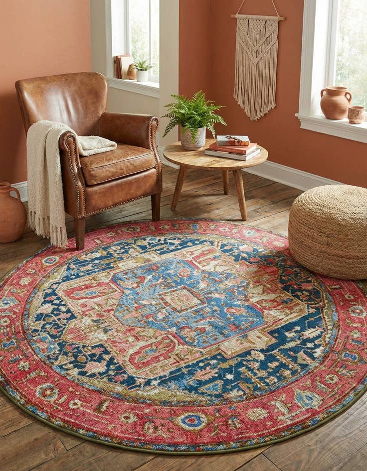 Detail image of  5' x 5'  Washable Traditional Indoor / Outdoor Round Rug