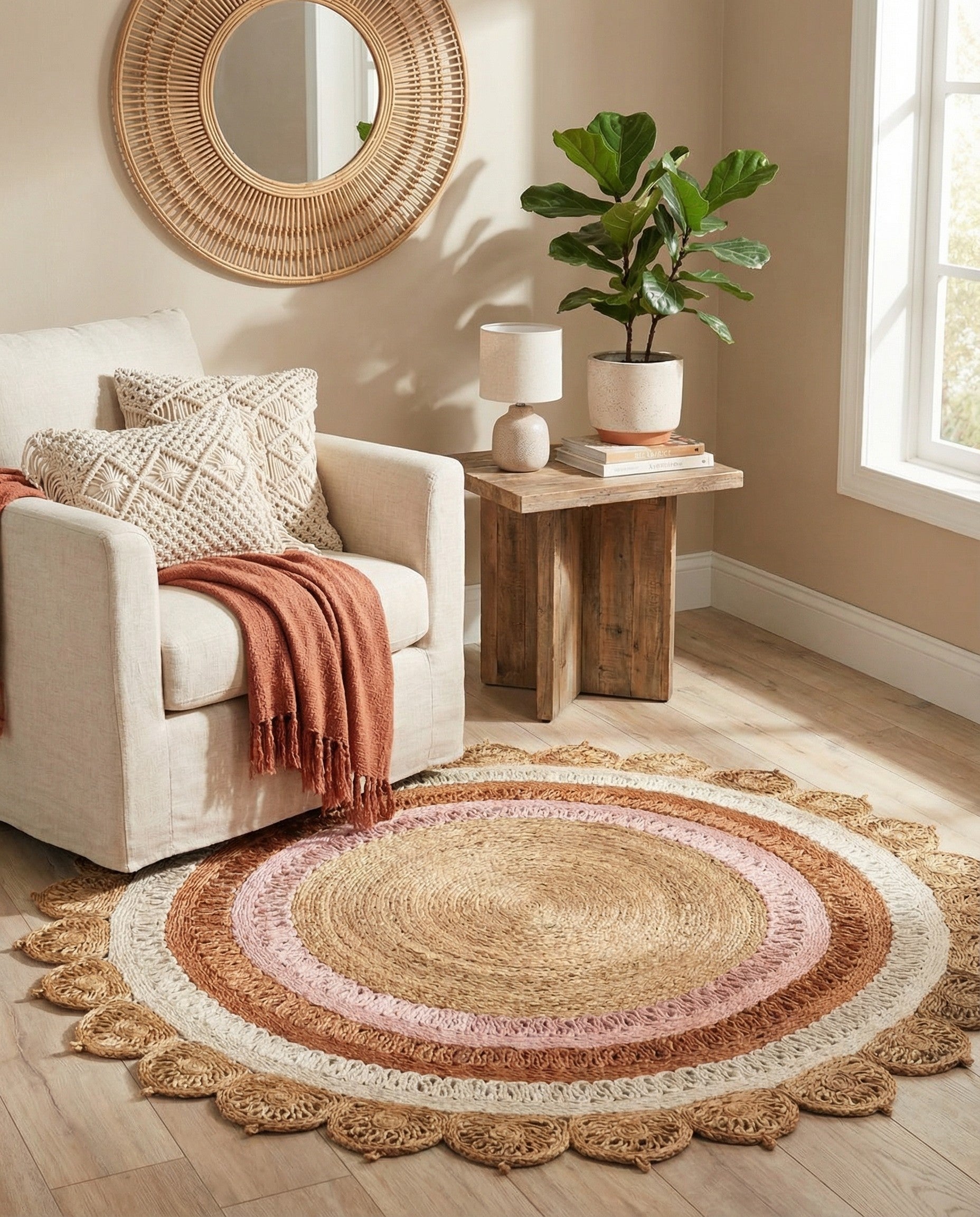  6' 1 x 6' 1  Hand Braided Jute Round Rug