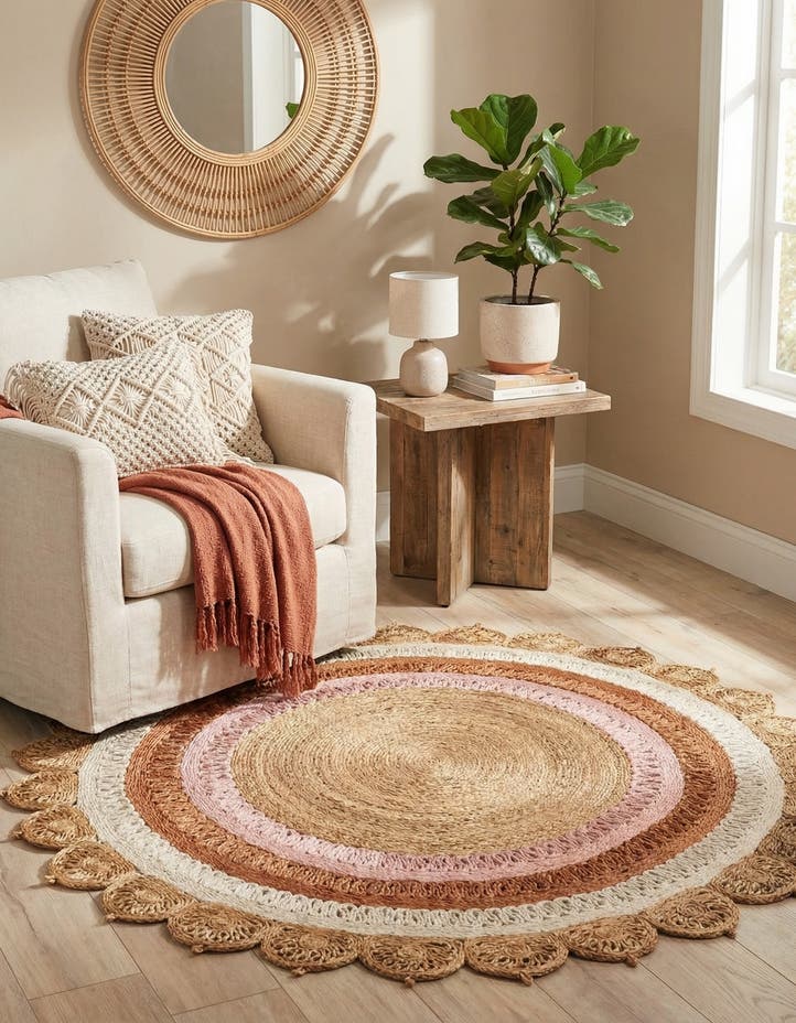 6' 1 x 6' 1 Handmade Braided Jute Round Rug
