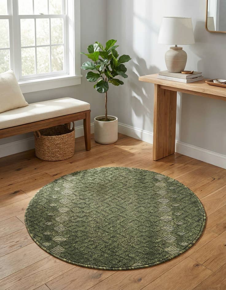 Detail image of 3' x 3'  Washable Trellis Textured Indoor / Outdoor Round Rug