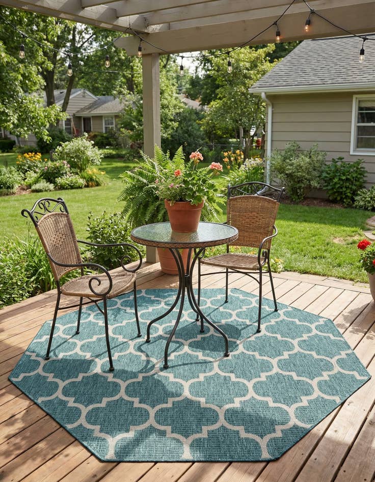 Detail image of  7' 10 x 7' 10  Washable Lattice Indoor / Outdoor Octagon Rug