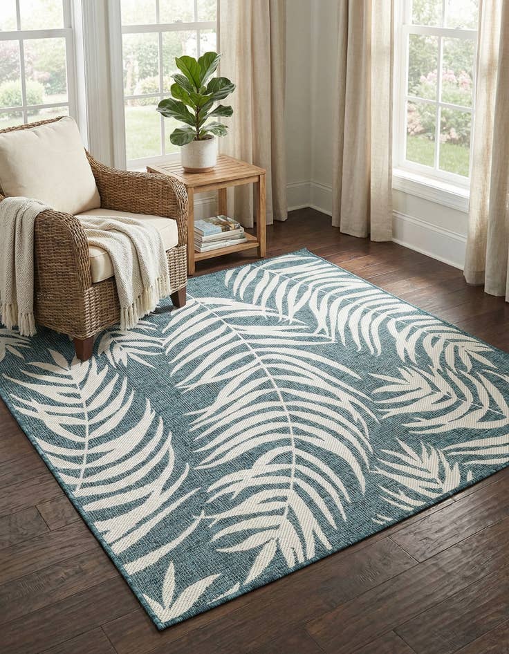 Detail image of 5' 3 x 5' 3  Washable Botanical Indoor / Outdoor Square Rug