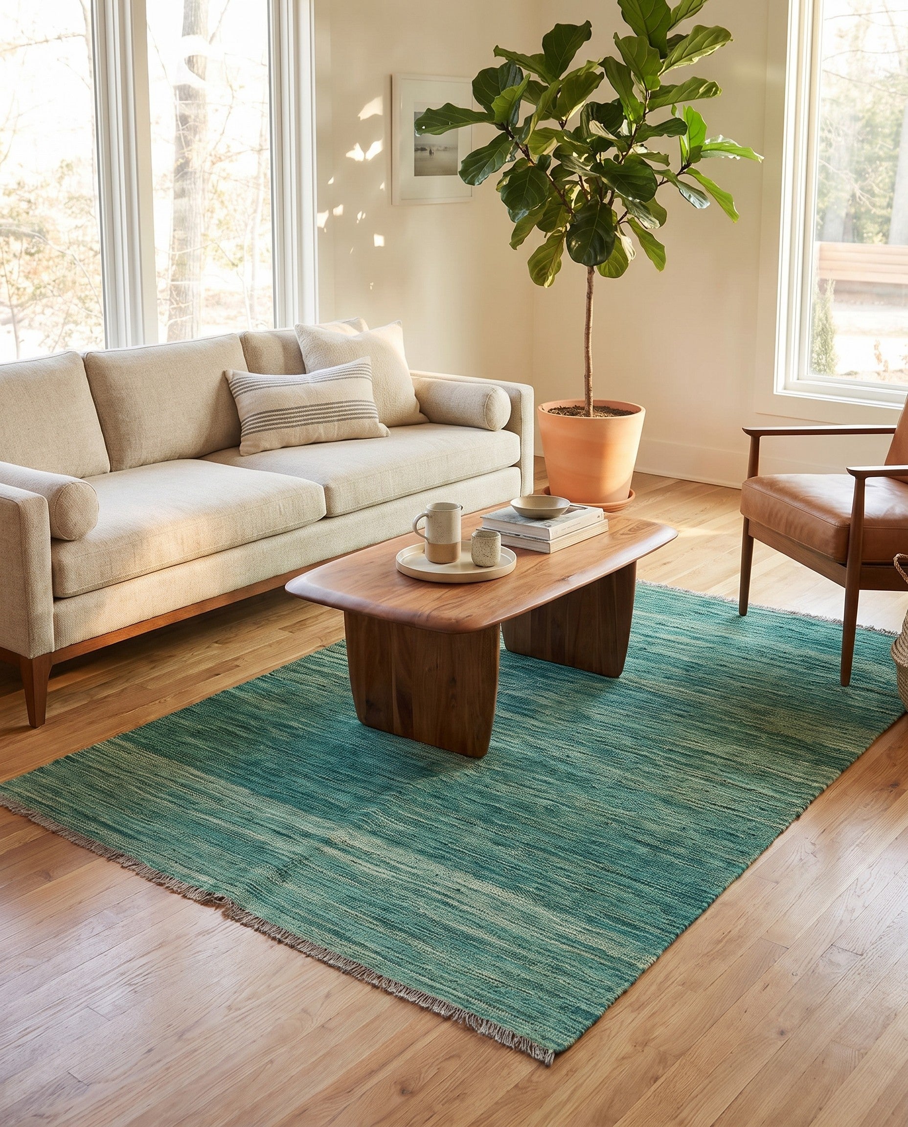 4' 7 x 6' 7 Hand Woven Kilim Modern Wool Rug