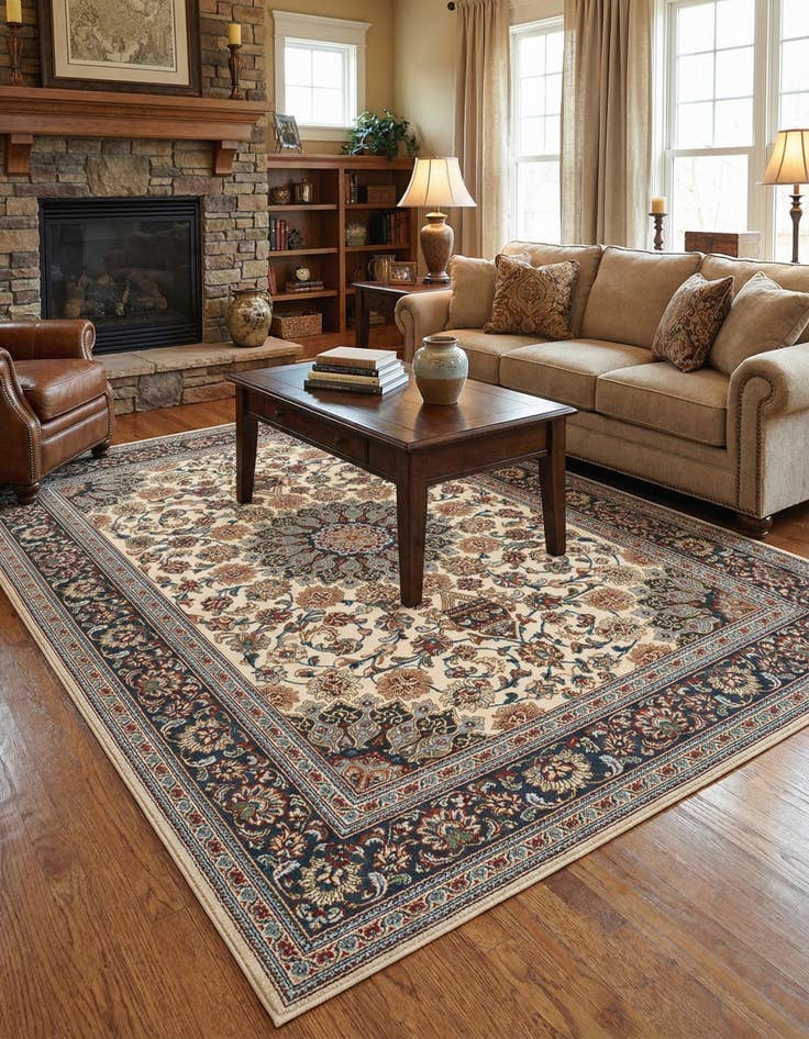 Detail image of 6' 1 x 9'  Washable Traditional Indoor / Outdoor Rug