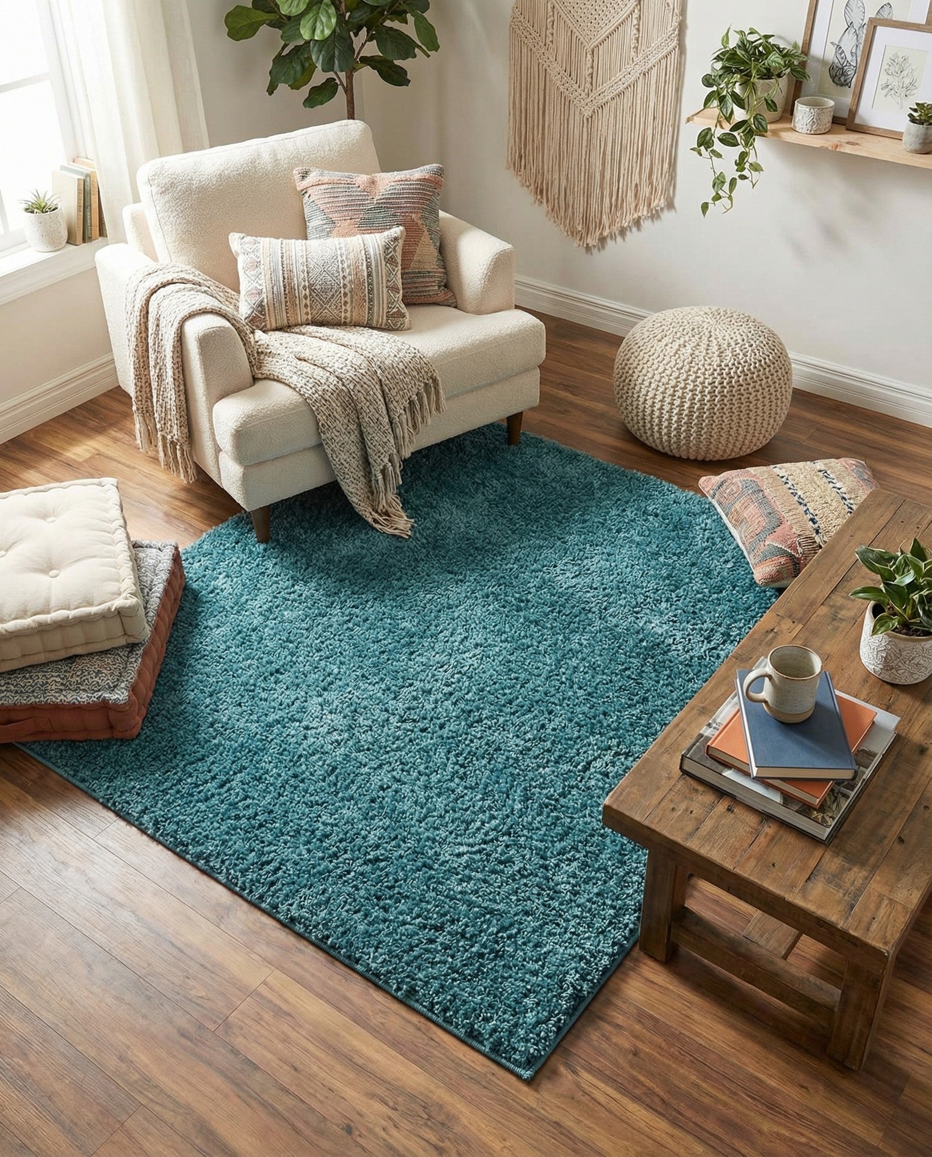  4' x 4' Soft Solid Shag Square Rug