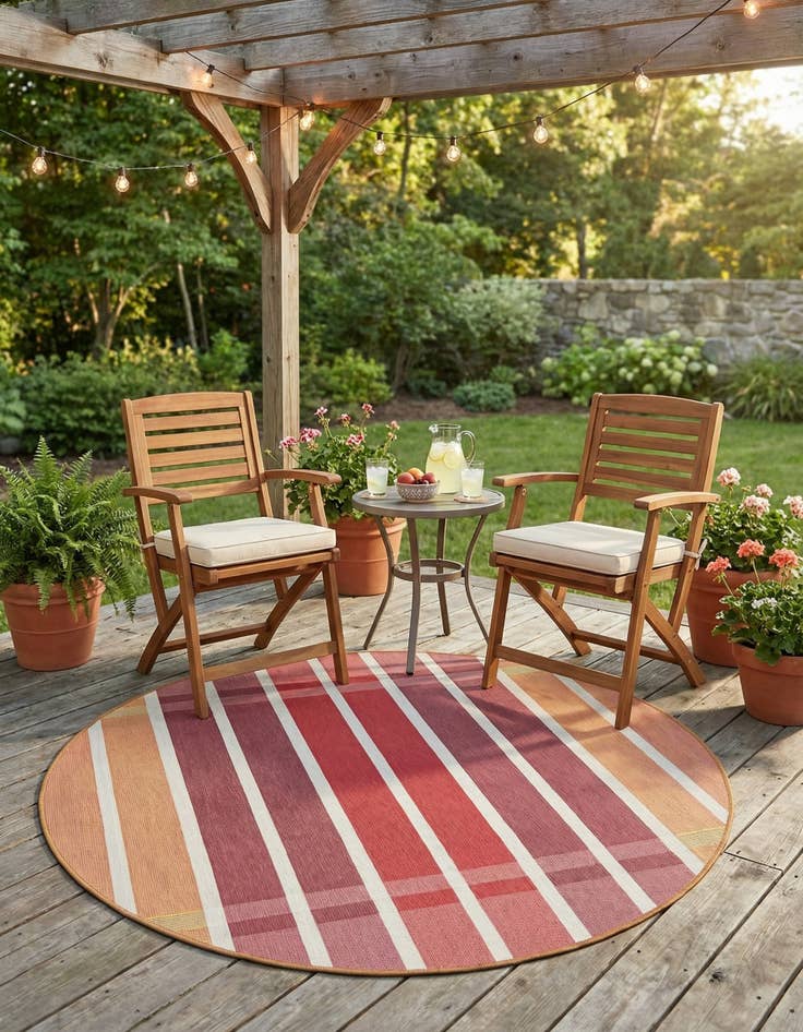 Detail image of  4' x 4'  Washable Ribbon Indoor / Outdoor Round Rug