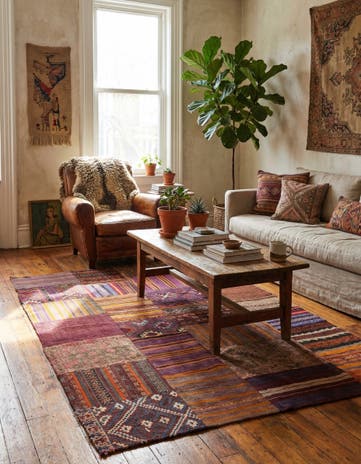 5' 4 x 8' 1 Hand Woven Kilim Patchwork Wool Rug