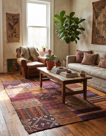 5' 4 x 8' 1 Hand Woven Kilim Patchwork Wool Rug