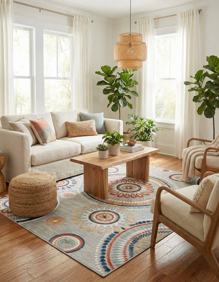 Detail image of  6' 4 x 9'  Washable Botanical Indoor / Outdoor Rug