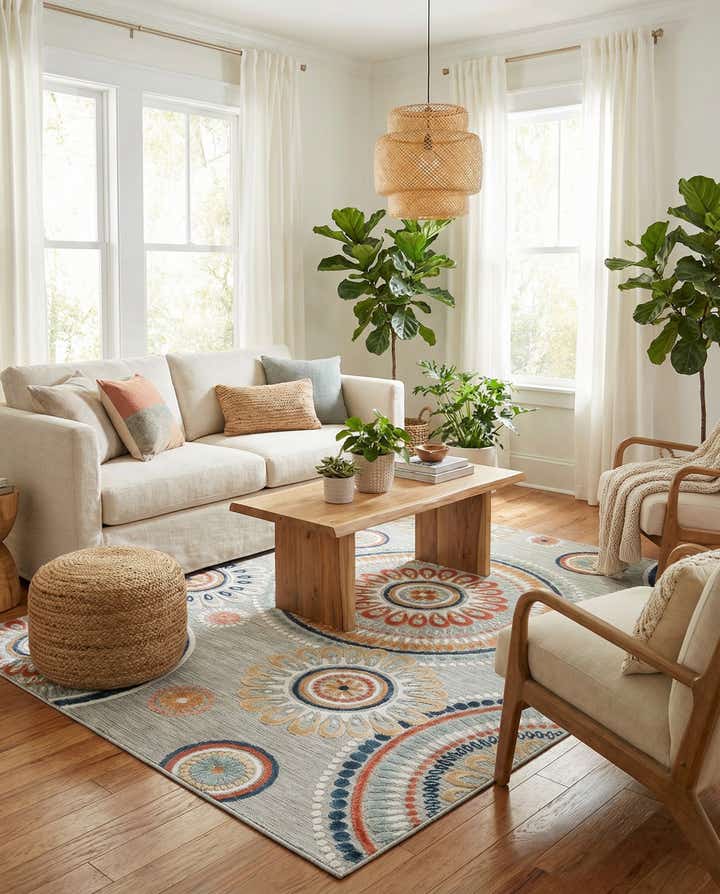 6' 4 x 9' Easy-Clean Botanical Indoor / Outdoor Rug