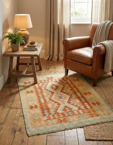 3' 4 x 4' 9 Hand Woven Kilim Waziri Wool Rug