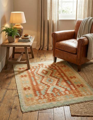 3' 4 x 4' 9 Hand Woven Kilim Waziri Wool Rug