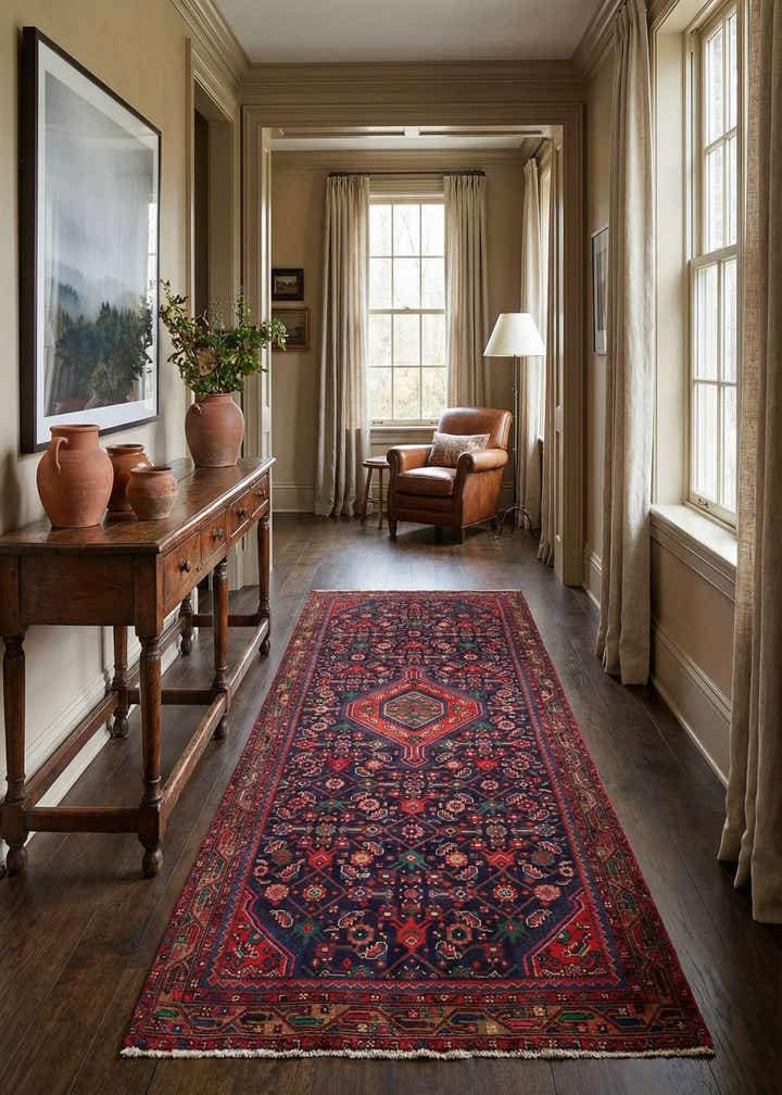 3' 10 x 9' 6 Hand Knotted Hossainabad Persian Wool Runner Rug