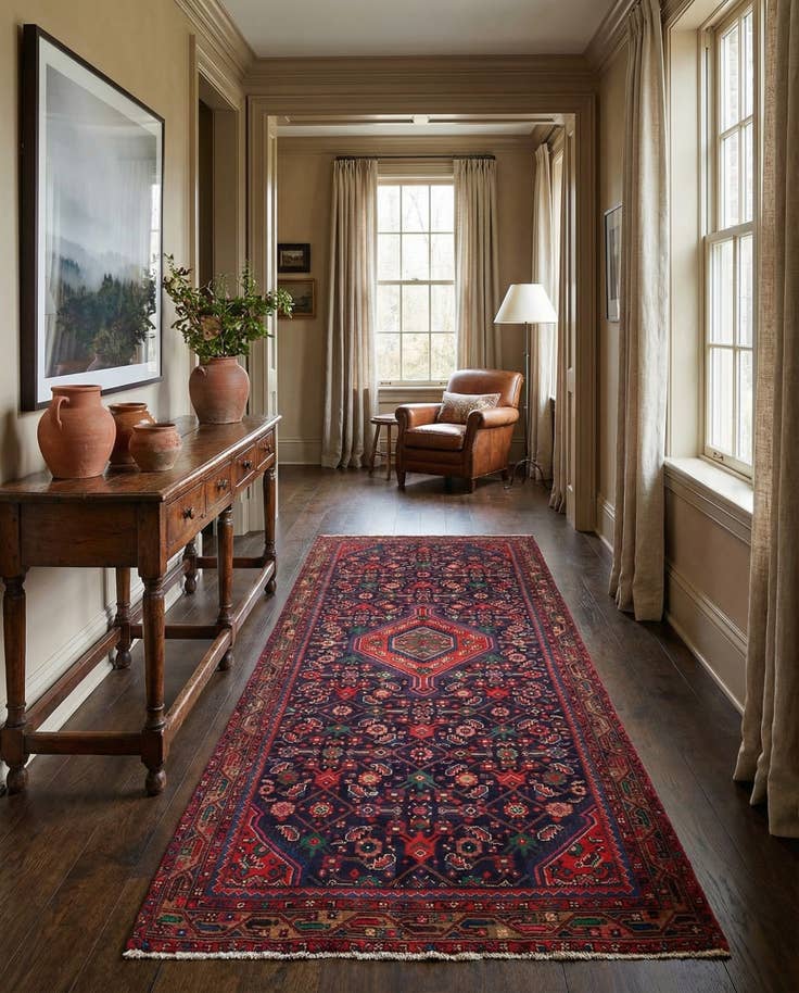 Detail image of 3' 10 x 9' 6 Hand Knotted Hossainabad Persian Wool Runner Rug
