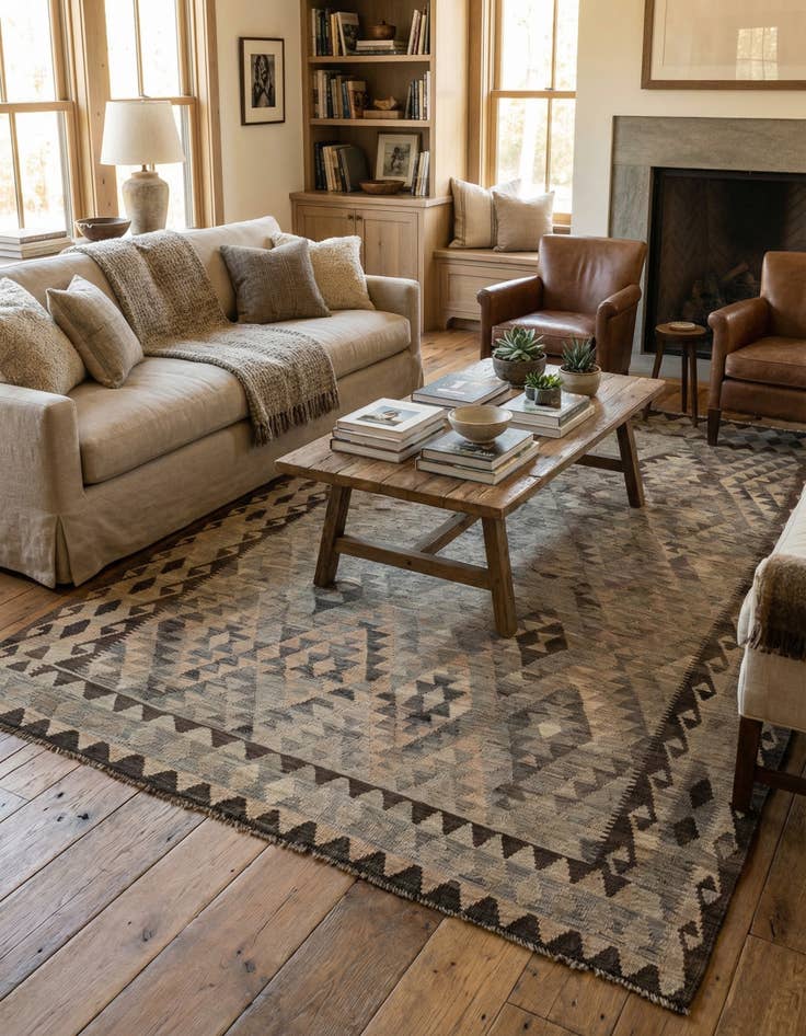 Detail image of 6' 7 x 9' 9 Hand Woven Kilim Maymana Wool Rug