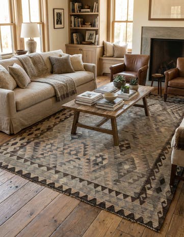 6' 7 x 9' 9 Hand Woven Kilim Maymana Wool Rug