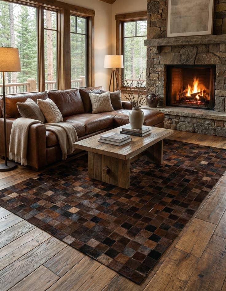 Detail image of  5' 2 x 8' 1 Cowhide - Patchwork Rug