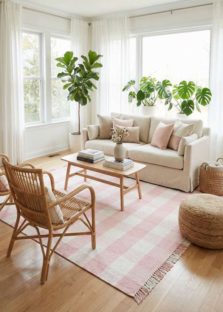 7' 10 x 7' 10 Easy-Clean Eco Plaid Washable Indoor / Outdoor Square Rug