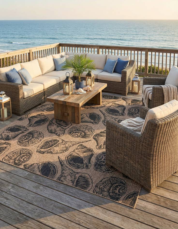 Detail image of 12' x 12'  Washable Coastal Indoor / Outdoor Square Rug