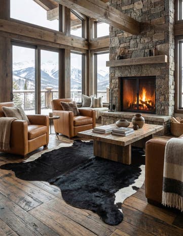 6' 8 x 7' Cowhide Leather Square Rug