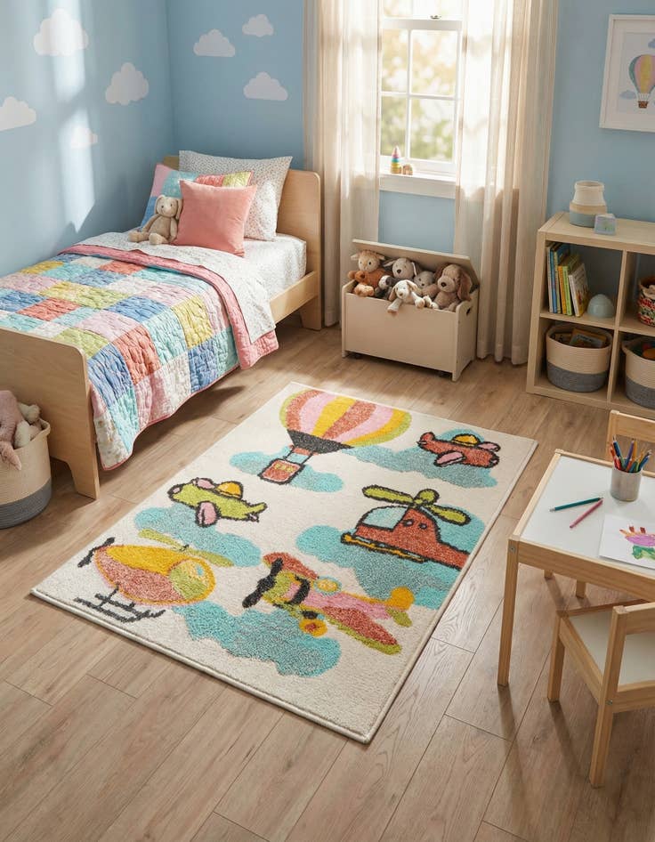 Detail image of 2' 2 x 3' Airplanes Whimsy Kids Rug