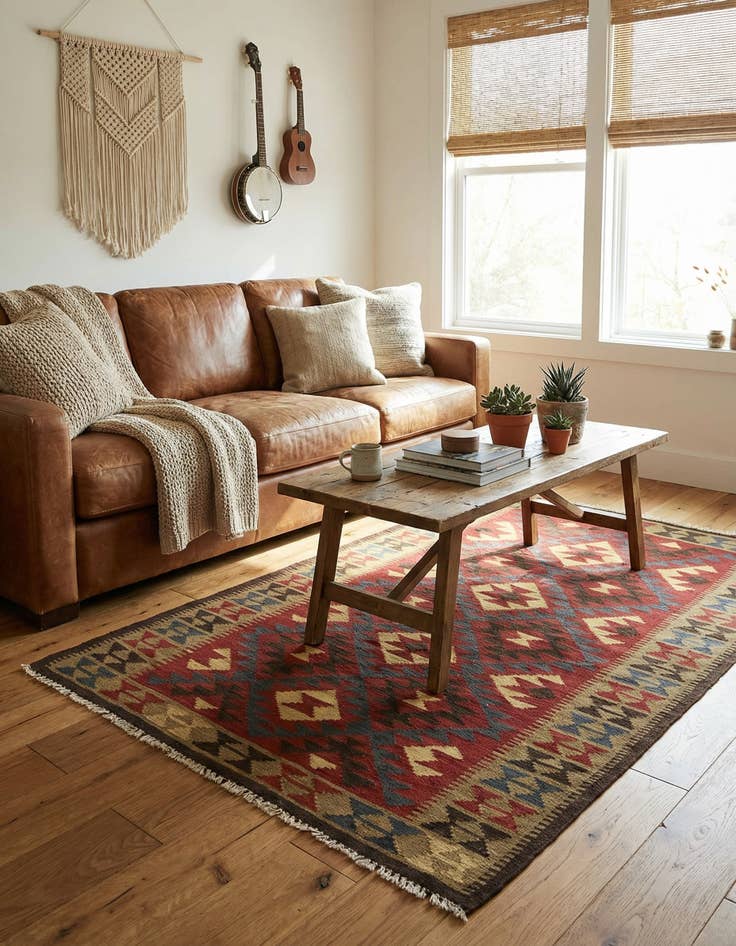 Detail image of 3' 5 x 6' 5  Hand Woven Kilim Maymana Wool Rug