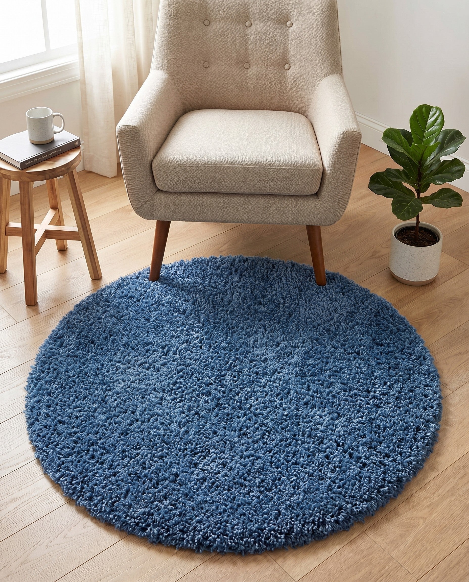 3' x 3' Solid Shag Round Rug