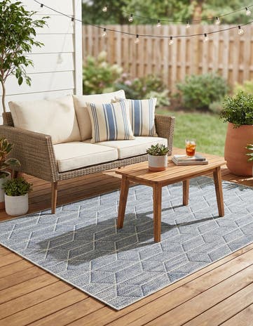 Light Blue Easy-Clean Lattice Indoor / Outdoor Rug
