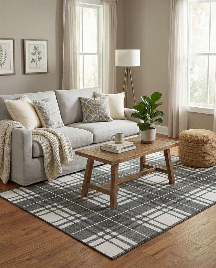 6' x 9' Easy-Clean Checkered Indoor / Outdoor Rug